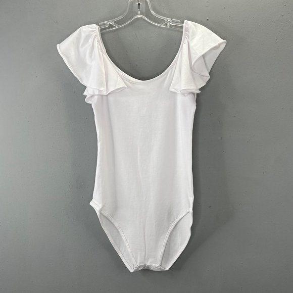Eden & Ivy Violet Ruffle Bodysuit size XS White Flutter Sleeve HSN NWT - Picture 2 of 9